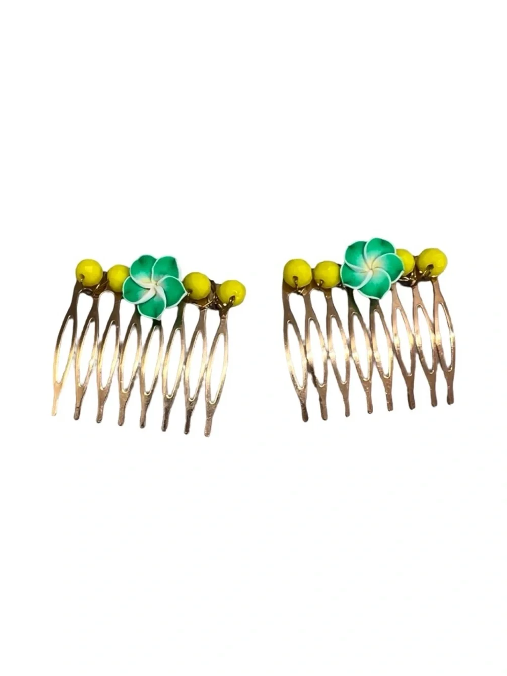 Floral Hair Comb with Yellow and Green Accents 2 pc Set 2.0”FINAL PRICE DROP